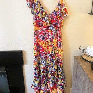 Lulu's Radiant Ruby Red Floral Print Chiffon Maxi Dress